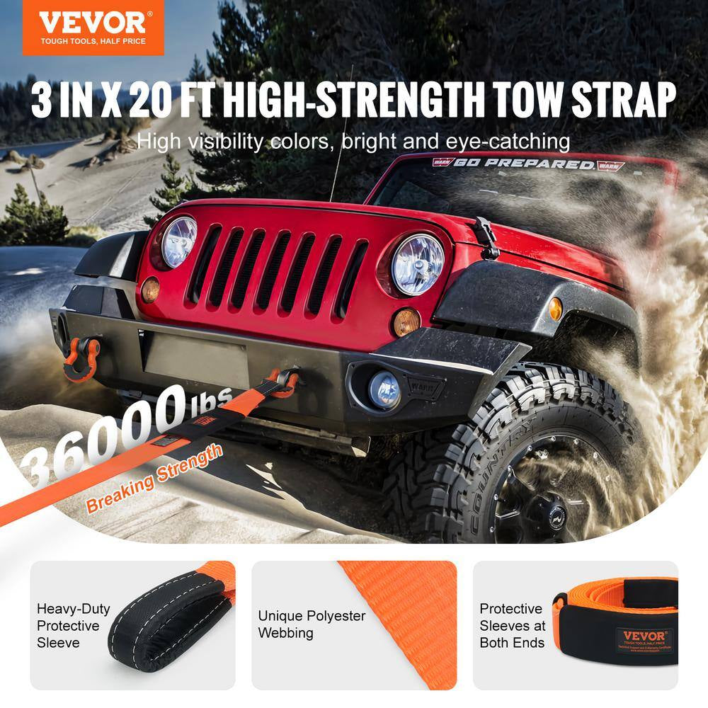 Tow Strap 20 In.Heavy Duty Winch Cable Recovery 36,000 Lbs. Tow Strap Chain for Truck Jeep SUV ATV