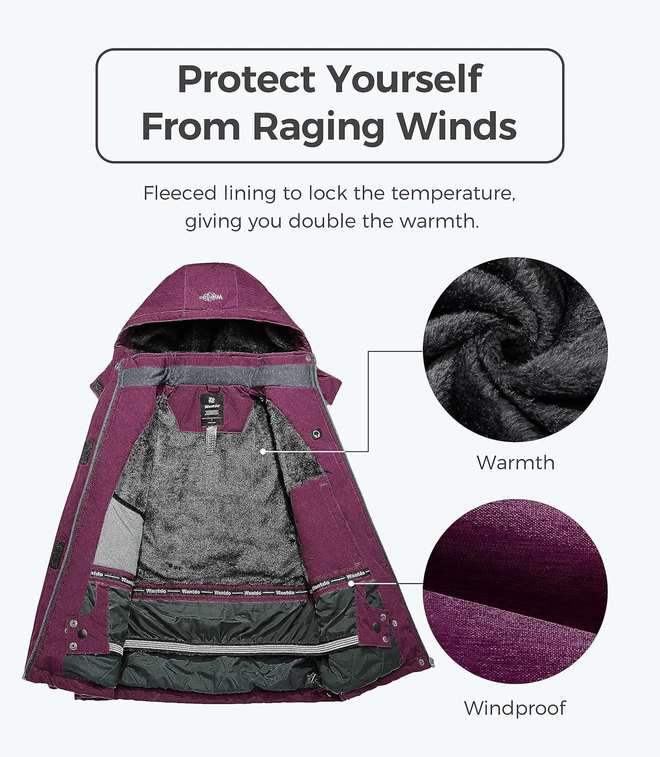 Women'S Mountain Waterproof Ski Jacket Windproof Rain Jacket Winter Warm Hooded Coat