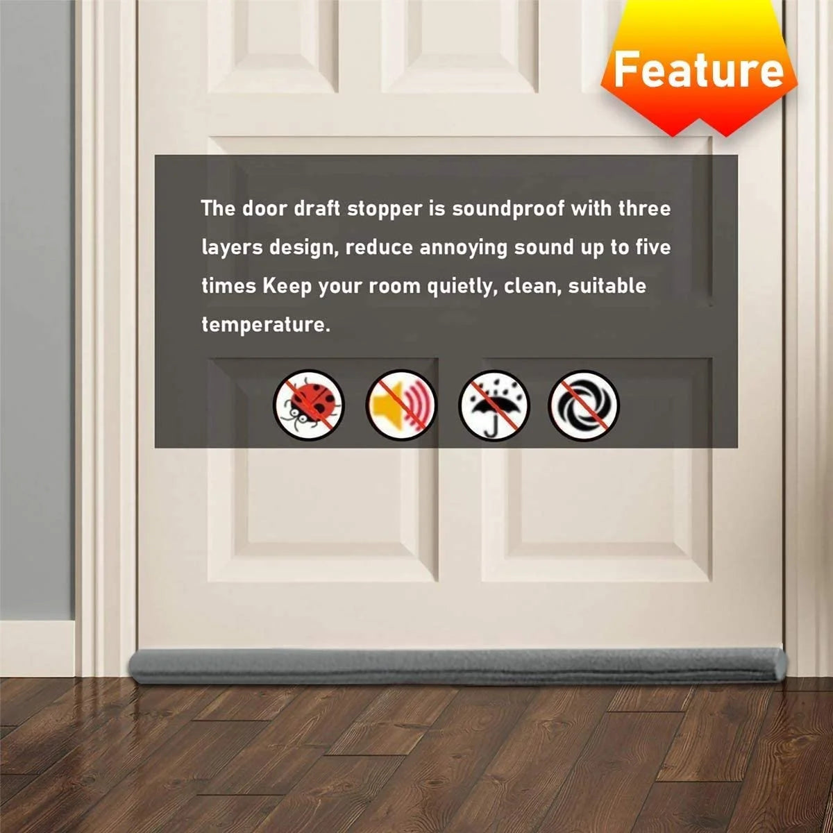 Under Door Draft Stopper 37 Inch Cuttable and Washable,Twin Door Draft Stopper,Energy Saving Door Weather Stripping Reduce Noise Window Breeze Blocker Adjustable Door Sweeps