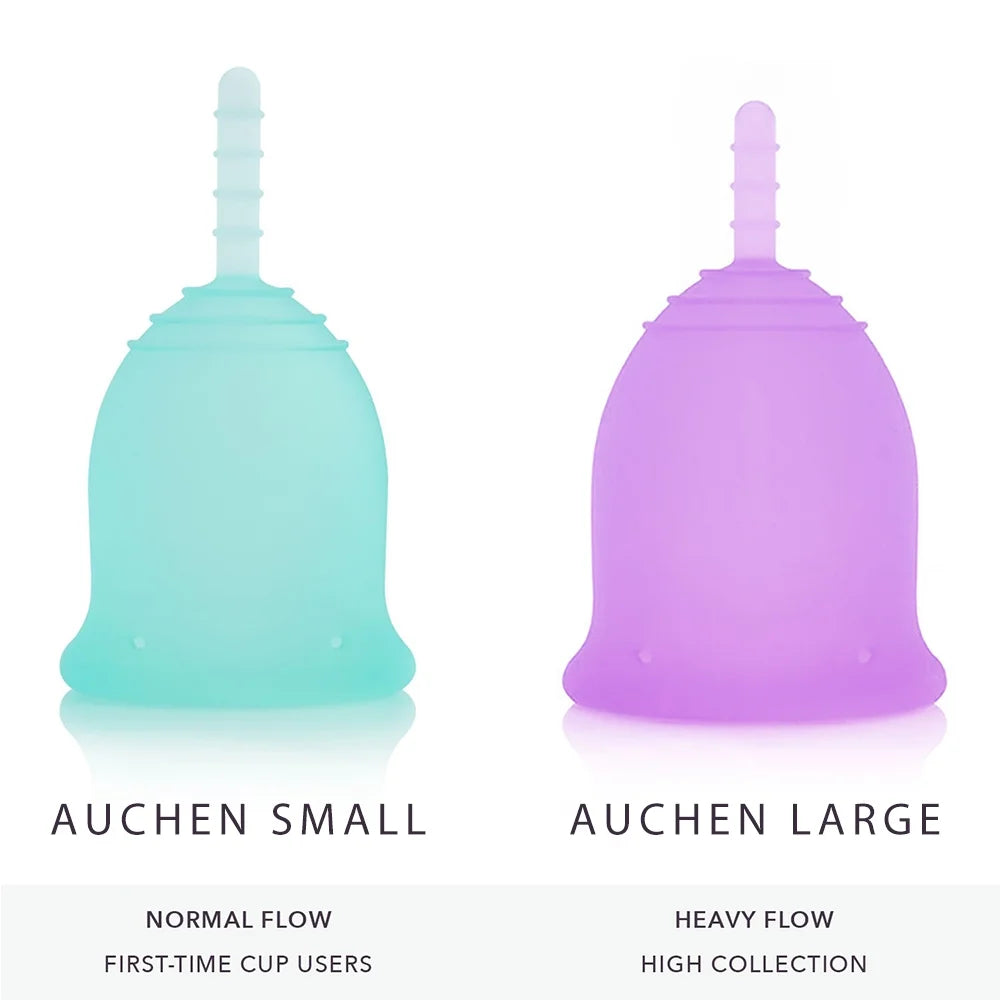 Reusable Menstrual Cup Set - the Most Reliable Medical Grade Silicone Period Cups - Comfortably Use for 12 Hours (2 Small Cups, Blue)