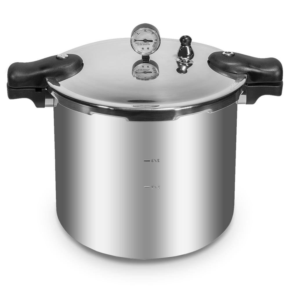Premium 22 Qt. Silver Aluminum Dishwasher Safe Induction Compatible Stovetop Pressure Cookers with Built-In Gauge