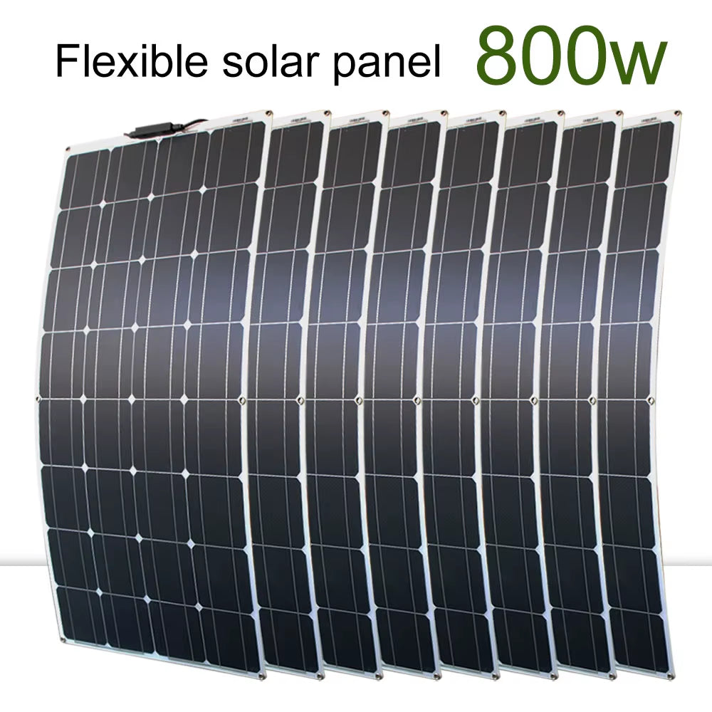 100W 200W 12V Portable Solar Panel Flexible 18V 800W Plate CELLS Monocrystalline Silicon