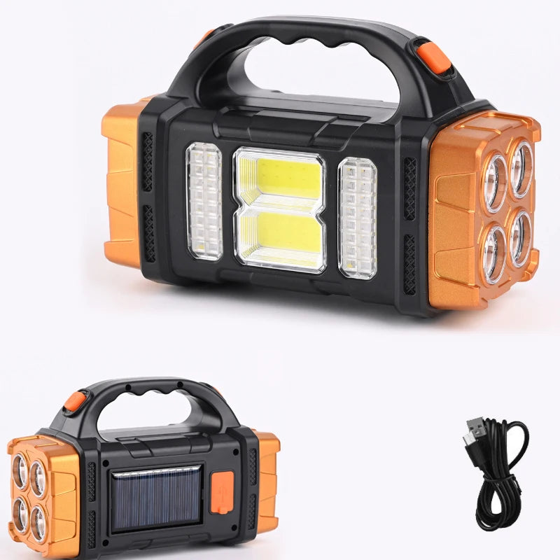 Solar LED Flashlight Portable USB Rechargeable Flashlight Waterproof COB Torch Light Powerful Solar Light for Camping Hiking