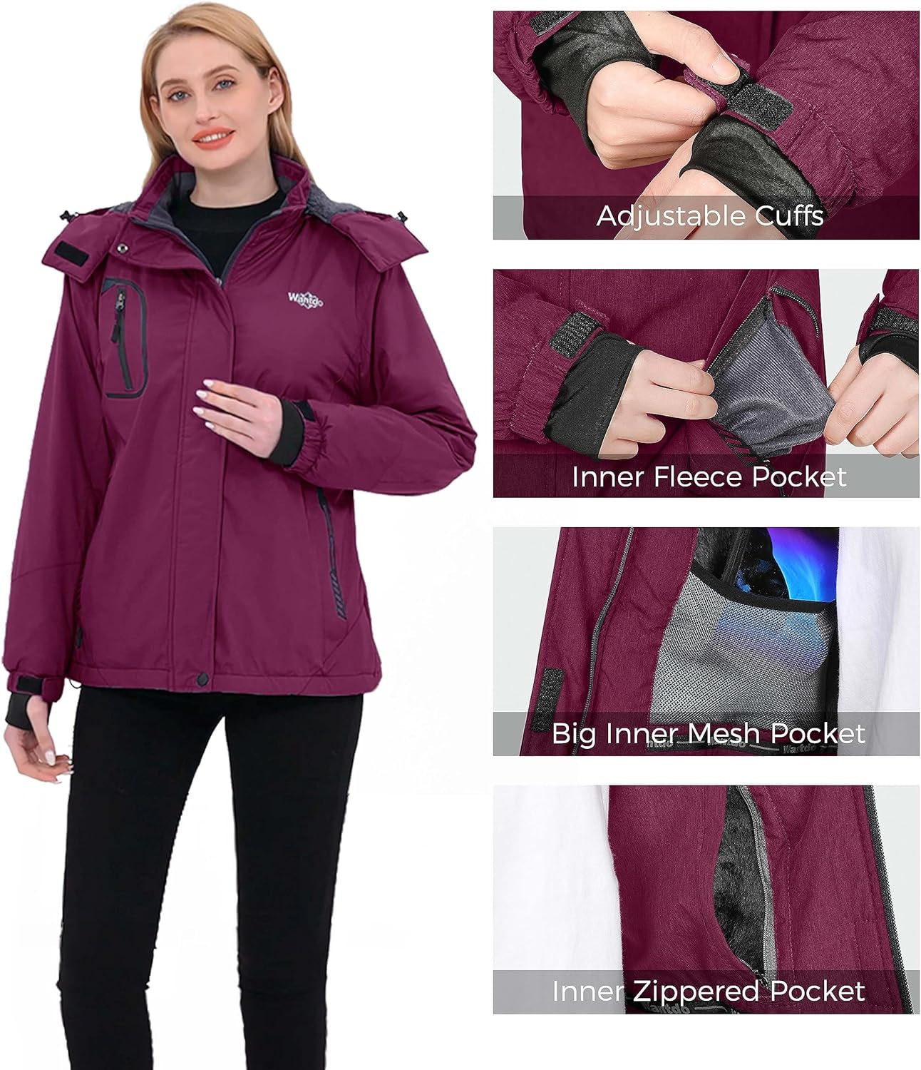 Women'S Mountain Waterproof Ski Jacket Windproof Rain Jacket Winter Warm Hooded Coat