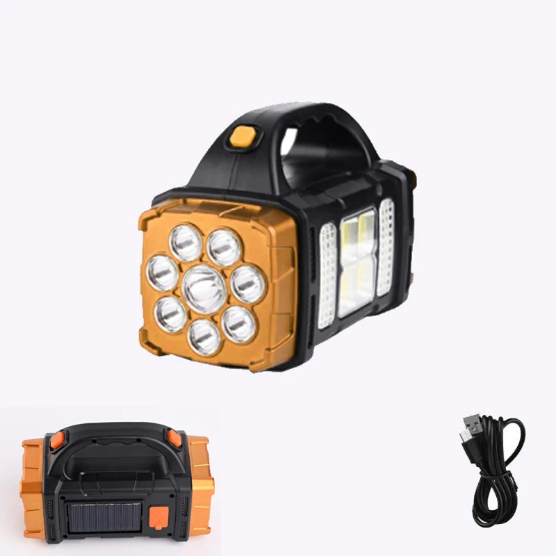 Solar LED Flashlight Portable USB Rechargeable Flashlight Waterproof COB Torch Light Powerful Solar Light for Camping Hiking