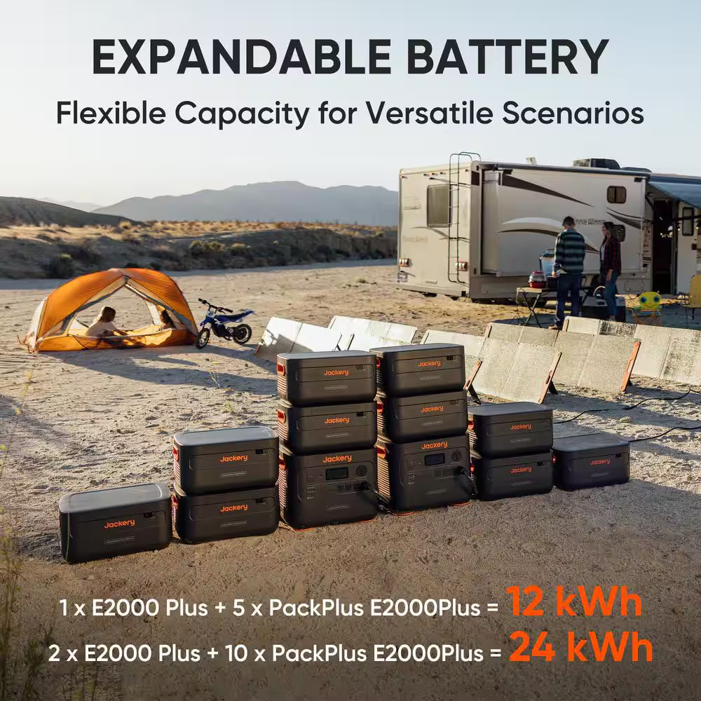 3000W Output/6000W Peak Solar Generator 2000 Plus, Expandable Push Button Start Battery Lifepo4 W/Two 200W Solar Panels