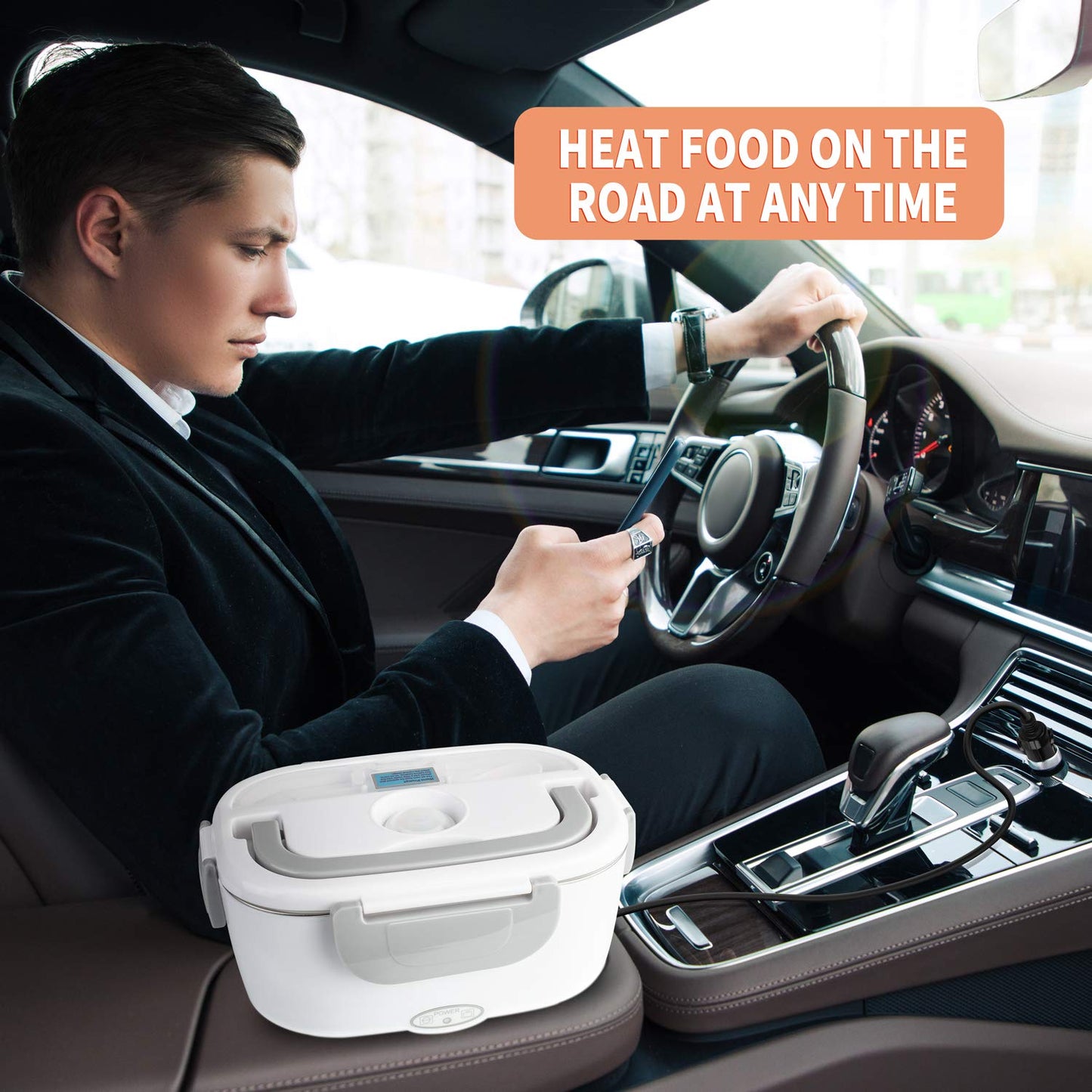 HengLiSam Electric Lunch Box Food Heater 80W Fast Heated Lunch Box for Adults, 1.5L Portable Food Warmer loncheras 12V/24V/110V for Car/Home/Office with Fork Spoon and Insulated Lunch Bag