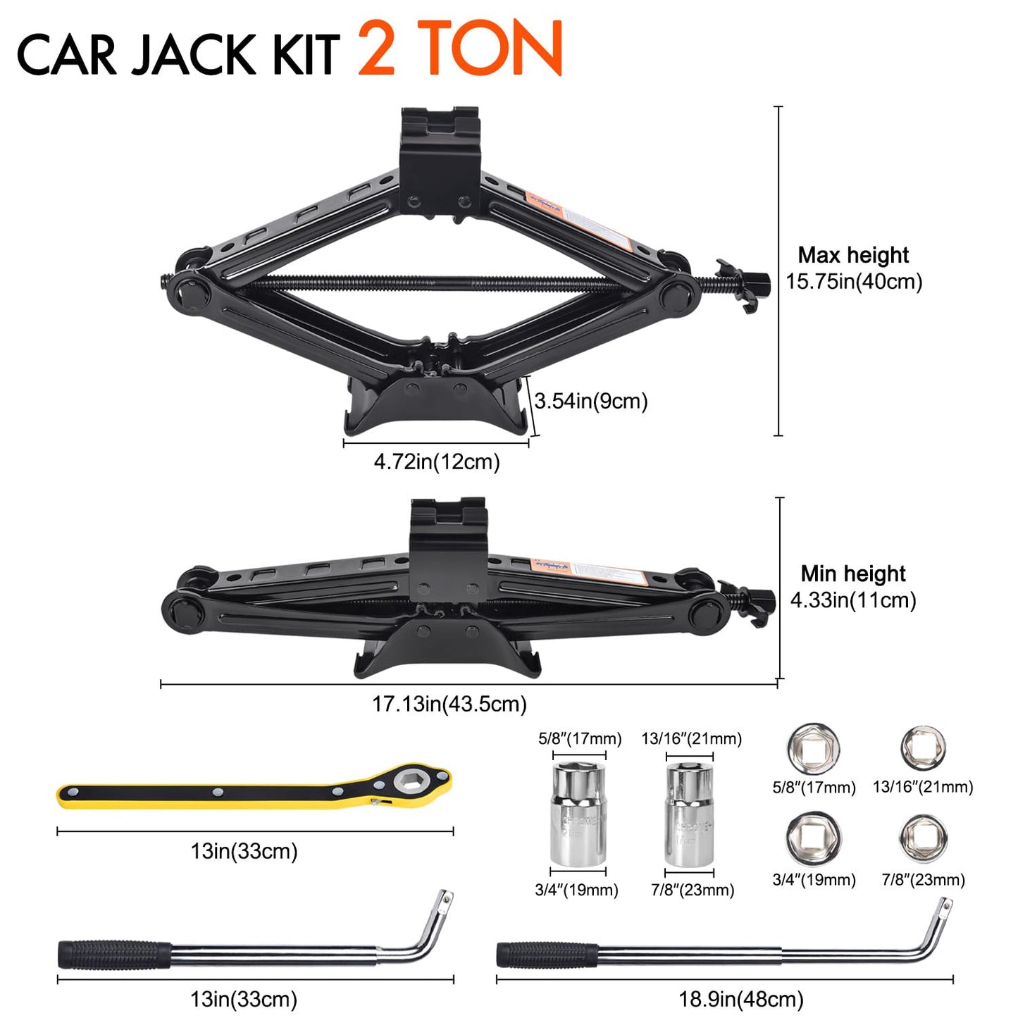 Scissor Car Jack 2 Ton (4409 lbs) Tire Changing Kit with Lug Wrench - Emergency Kit for Car, SUV, MPV