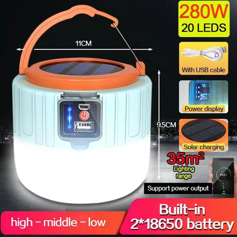 Solar LED Camping Light USB Rechargeable Bulb for Outdoor Tent Lamp Portable Lanterns Emergency Lights for BBQ Hiking(60/190/280W)