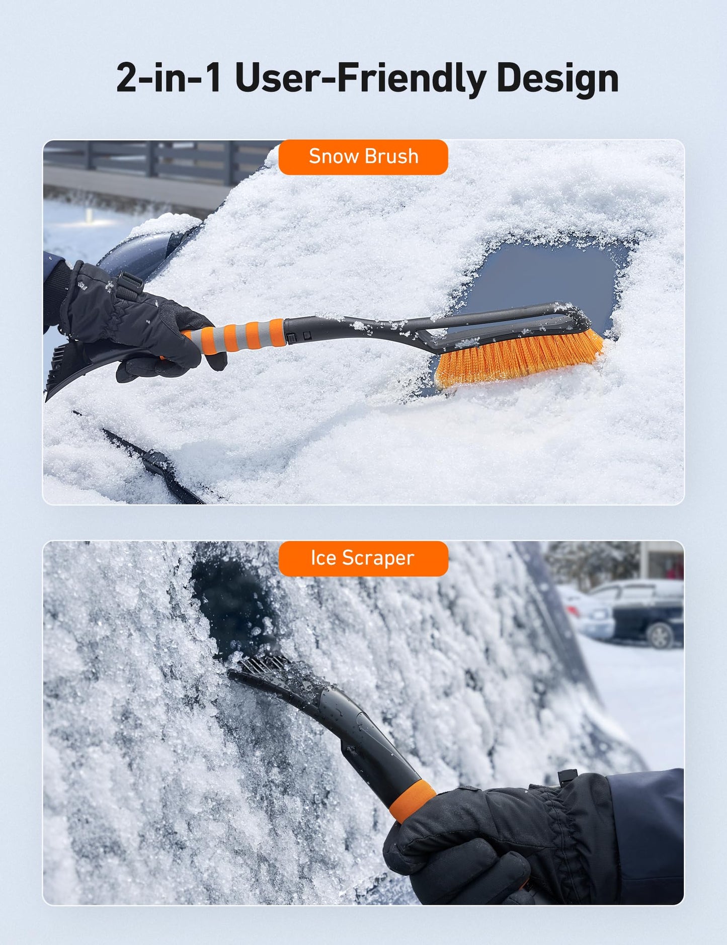 AstroAI 27" Snow Brush and Ice Scrapers for Car Windshield, Detachable Snow Scrapers