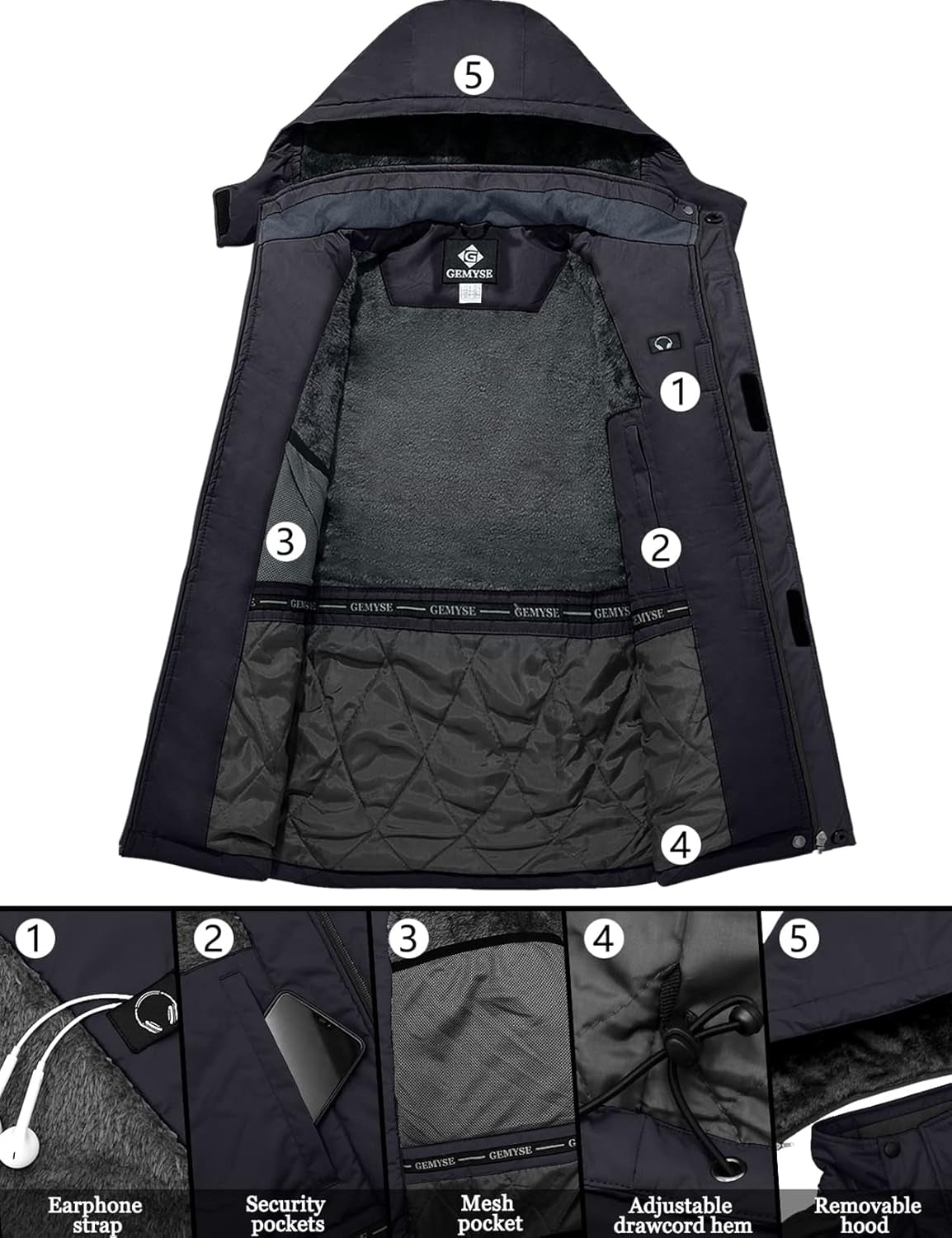 Men'S Ski Snow Jacket Warm Winter Waterproof Coat Snowboard Rain Jacket Hooded Windproof Windbreaker