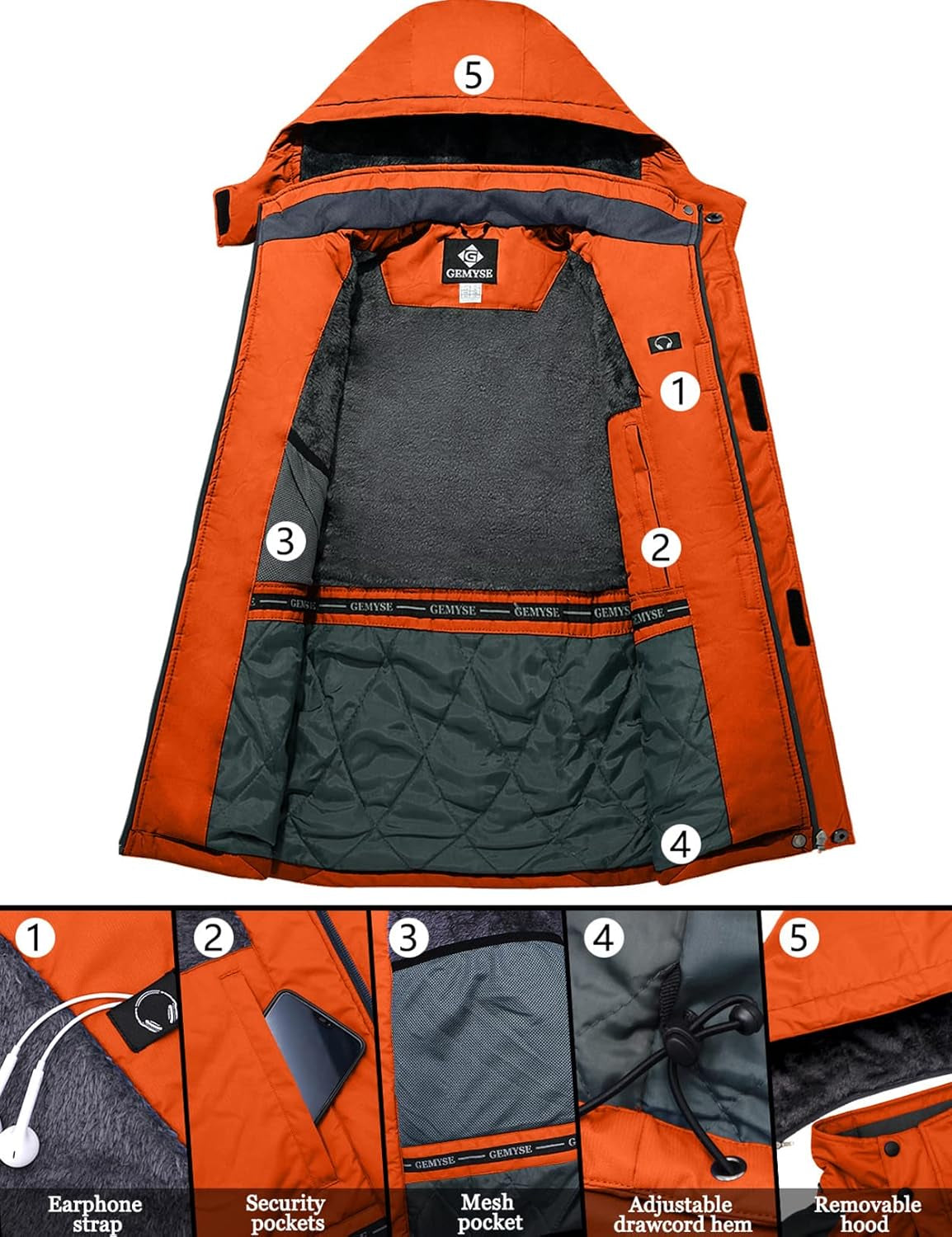 Men'S Ski Snow Jacket Warm Winter Waterproof Coat Snowboard Rain Jacket Hooded Windproof Windbreaker