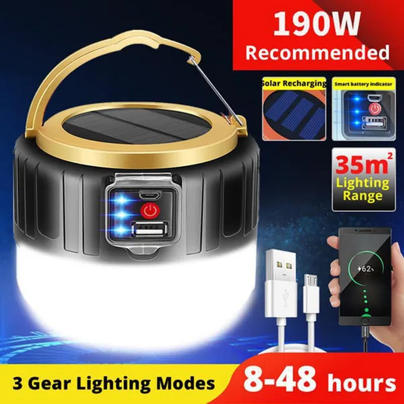 Solar LED Camping Light USB Rechargeable Bulb for Outdoor Tent Lamp Portable Lanterns Emergency Lights for BBQ Hiking(60/190/280W)