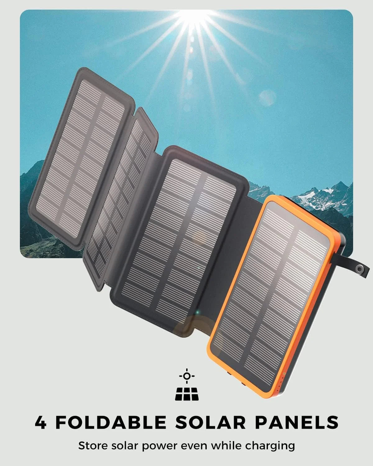 Solar Charger 20000Mah Power Bank, 3 Outputs USB-C Portable Charger with 4 Foldable Solar Panels External Battery Pack for Cell Phone Camping Outdoor