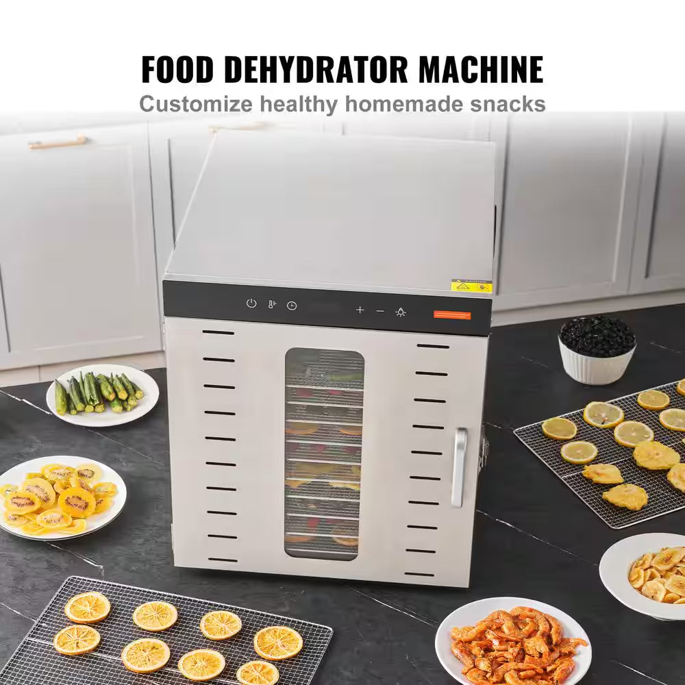 Food Dehydrator Machine, 10-Stainless Steel Trays,1000W Food Dryer with Digital Adjustable Timer & Temperature in Silver