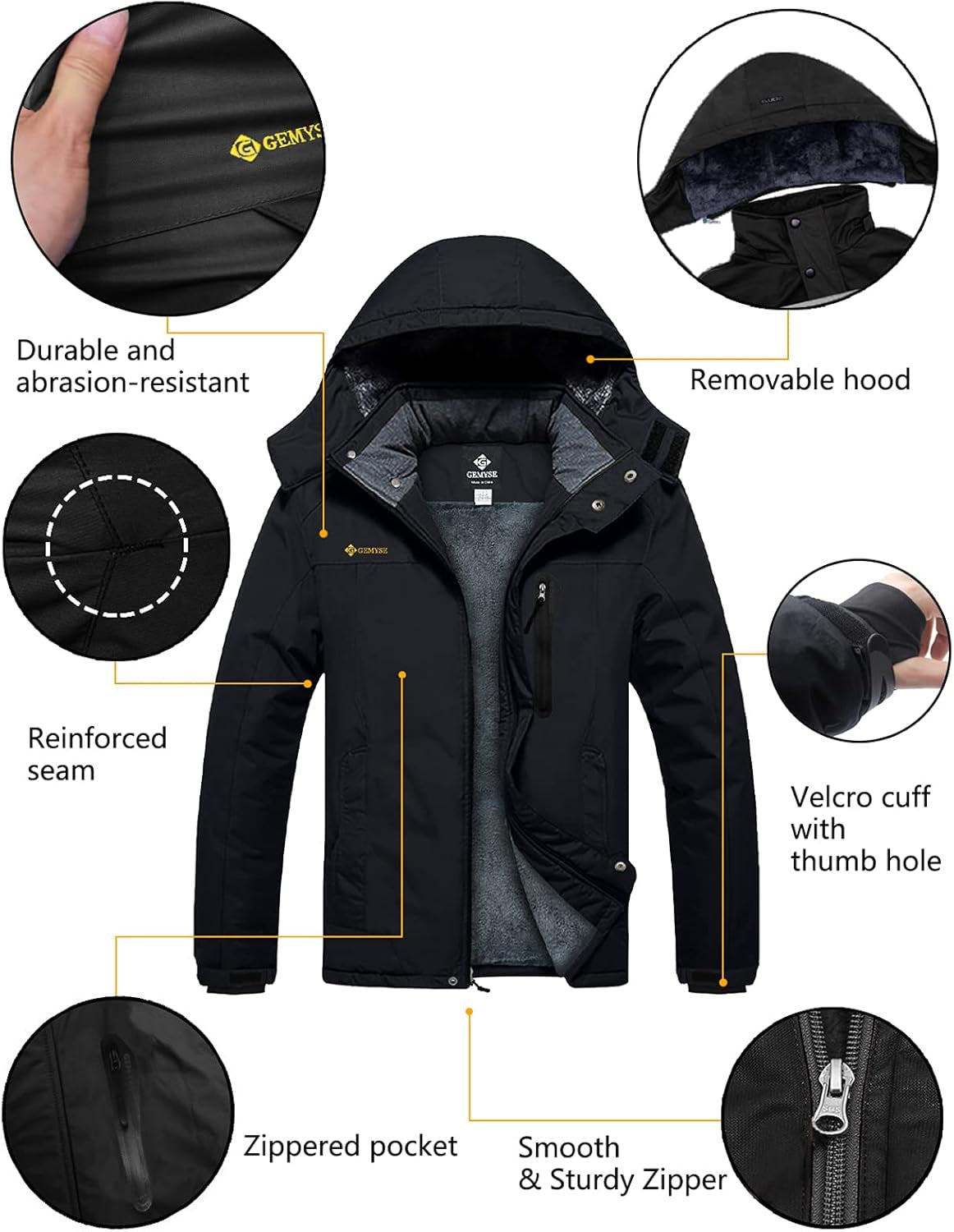 Men'S Ski Snow Jacket Warm Winter Waterproof Coat Snowboard Rain Jacket Hooded Windproof Windbreaker