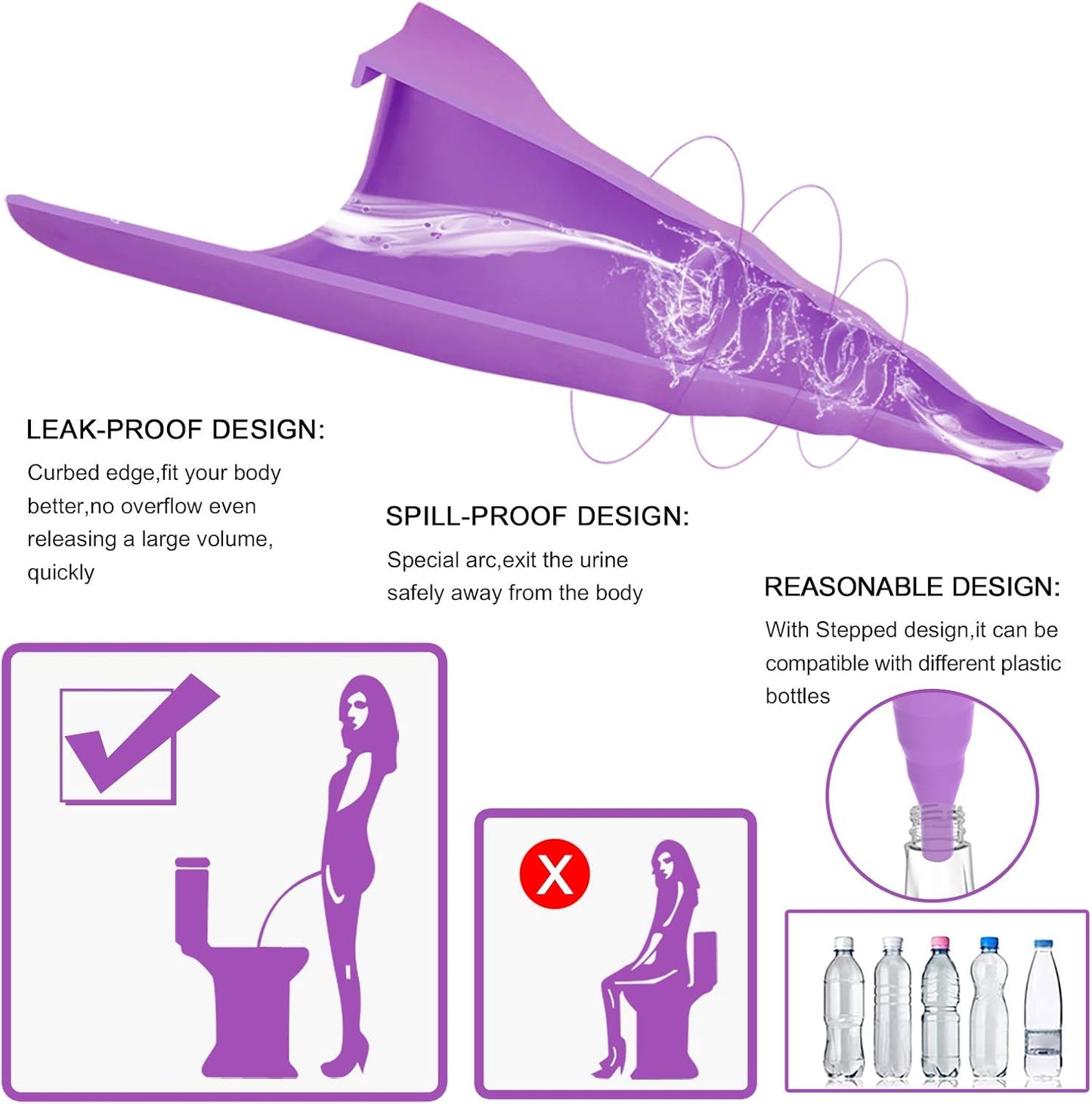 Female Urinal, Reusable Silicone Foolproof Women Pee Funnel Allows Women to Pee Standing Up,Women'S Urinal Is the Perfect Companion for Indoor Use