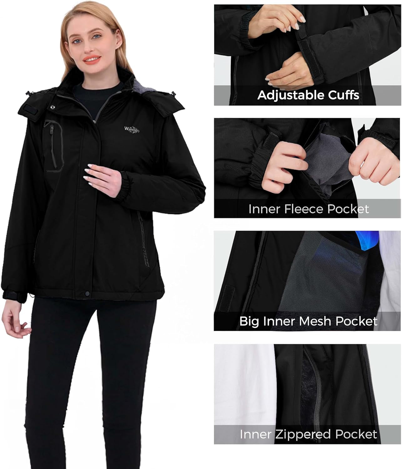 Women'S Mountain Waterproof Ski Jacket Windproof Rain Jacket Winter Warm Hooded Coat
