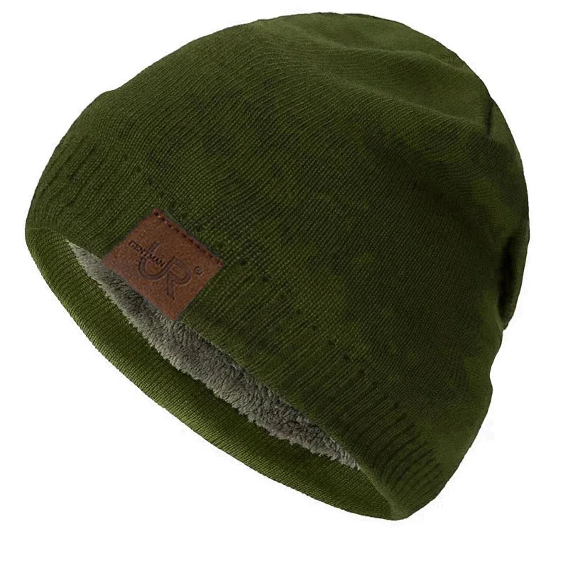 Unisex URGENTMAN Labal Winter Hats Solid Color Knitted Hats for Men and Women Beanie Cap Outdoor Add Fur Lining Warm Sports Hats