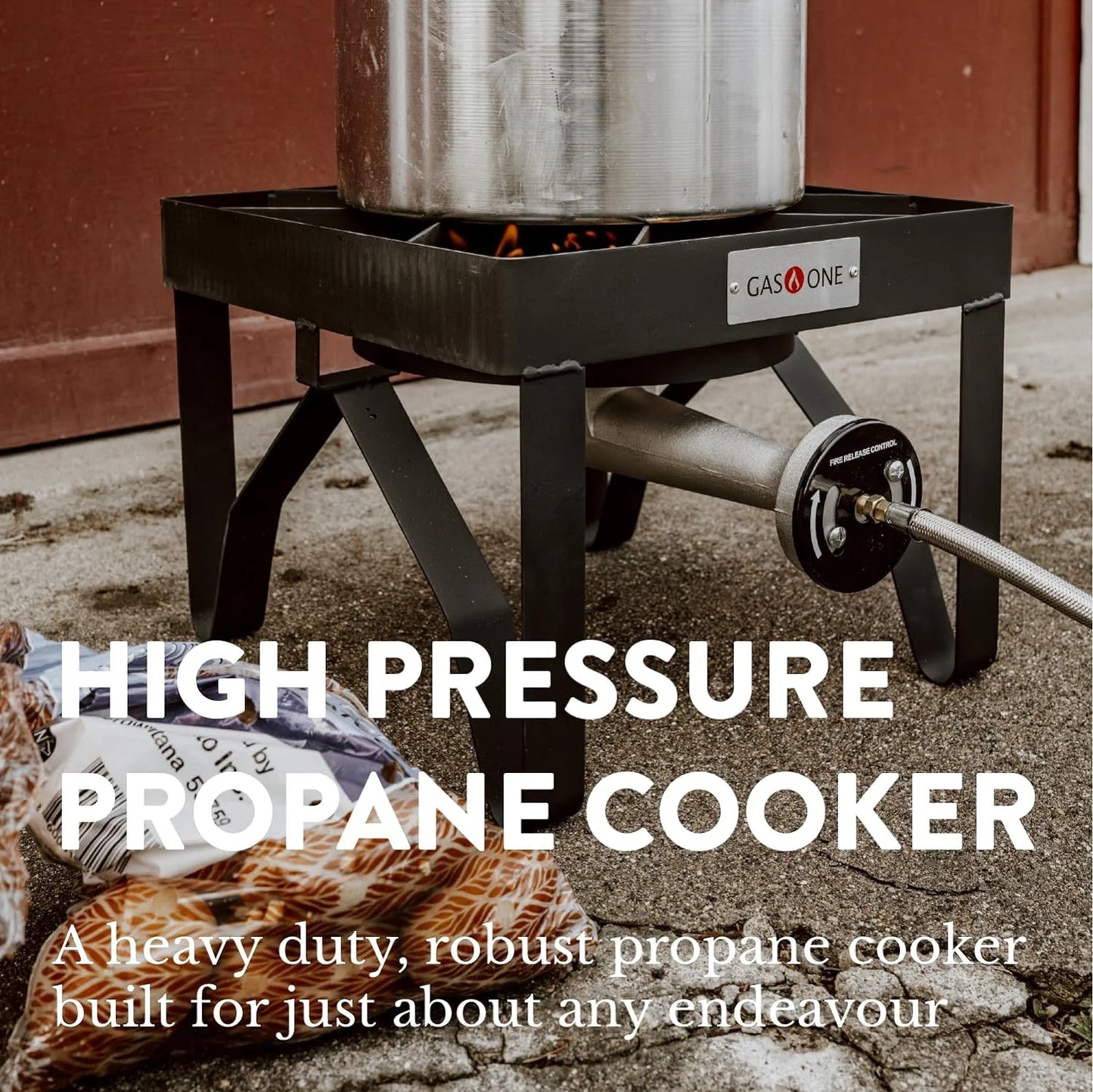 Propane Single Gas Burner 200,000BTU Heavy Duty - 0-20 PSI Adjustable Regulator and Hose Camp