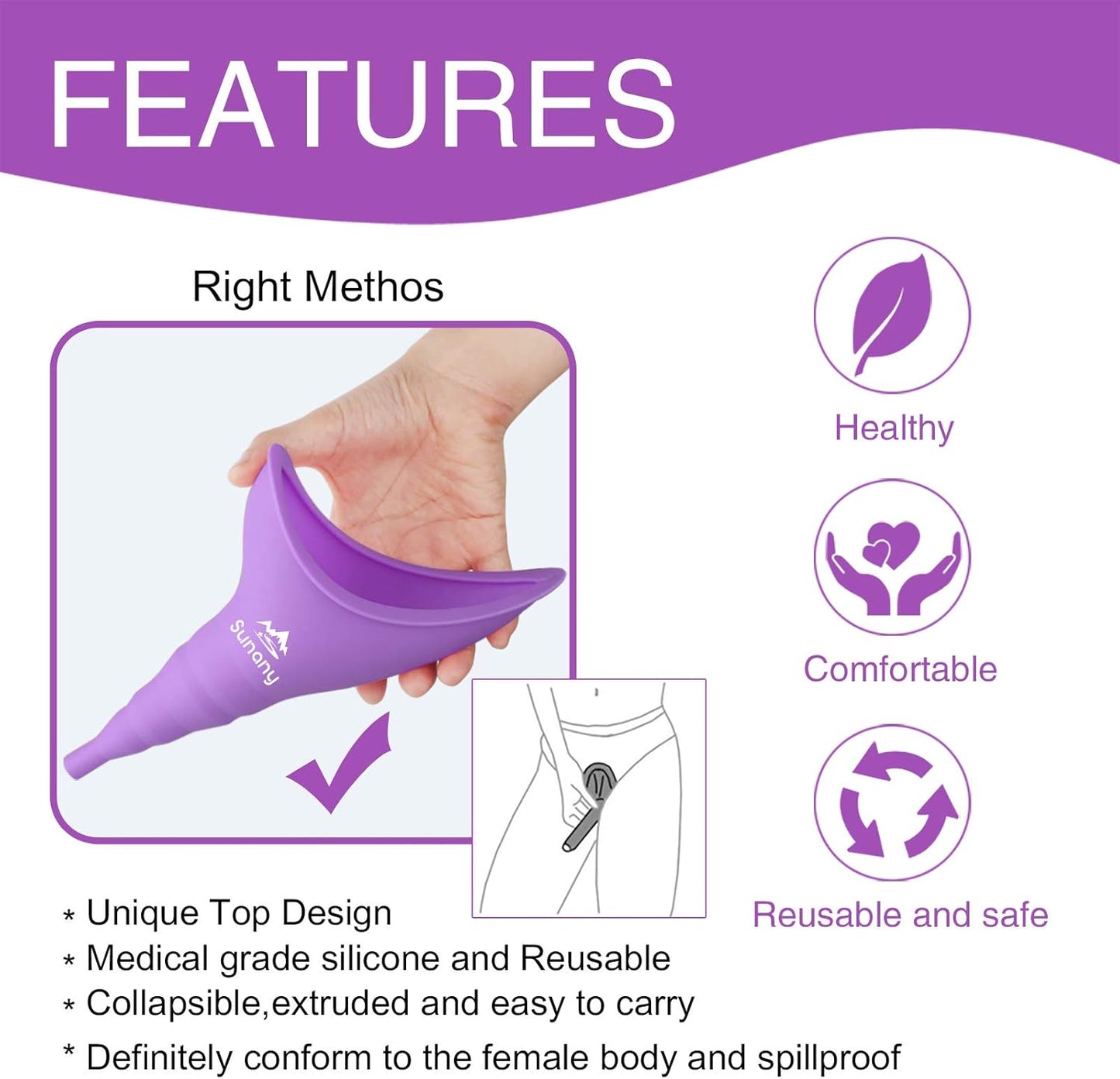 Female Urinal, Reusable Silicone Foolproof Women Pee Funnel Allows Women to Pee Standing Up,Women'S Urinal Is the Perfect Companion for Indoor Use