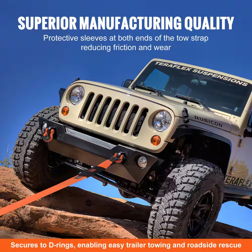 Tow Strap 20 In.Heavy Duty Winch Cable Recovery 36,000 Lbs. Tow Strap Chain for Truck Jeep SUV ATV