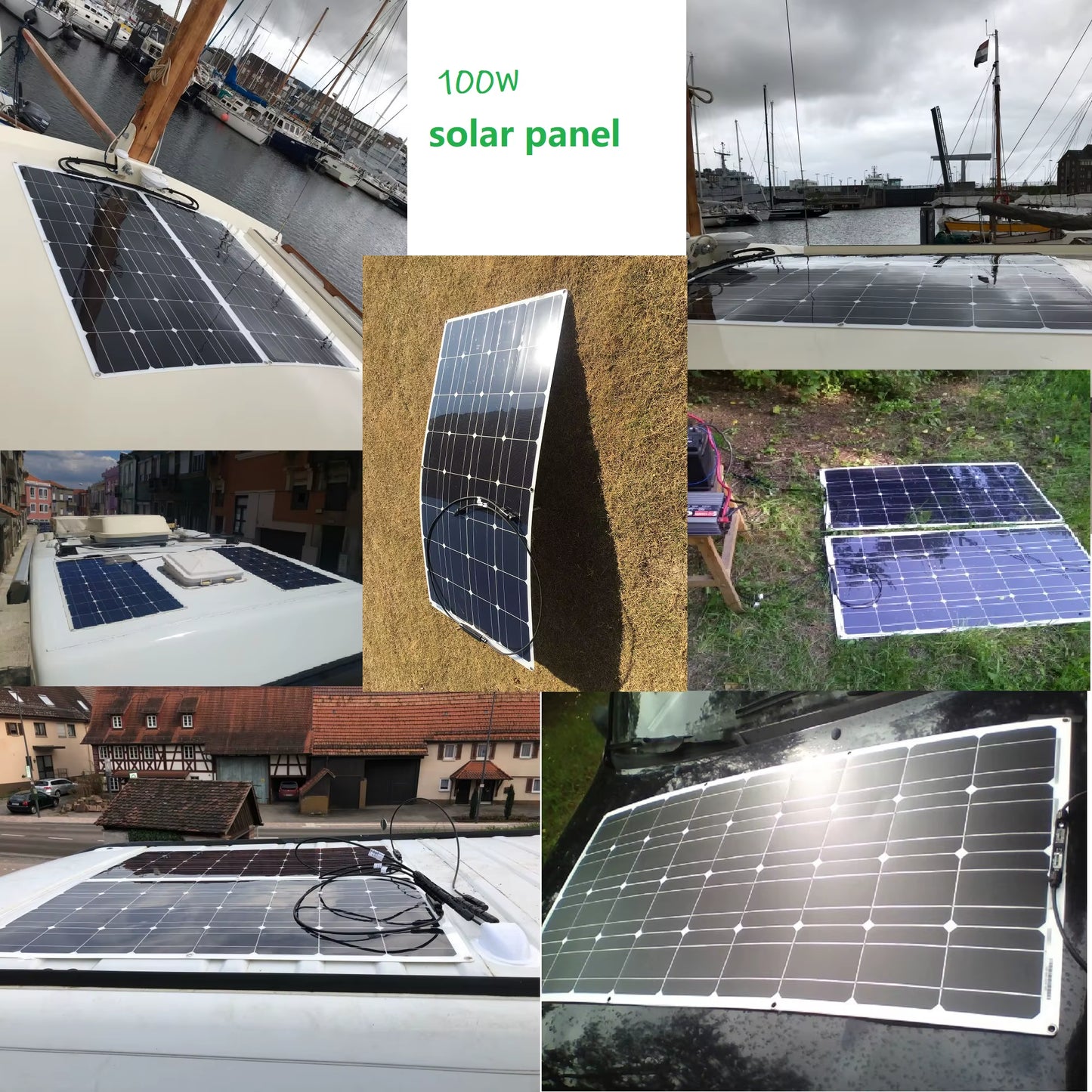 100W 200W 12V Portable Solar Panel Flexible 18V 800W Plate CELLS Monocrystalline Silicon