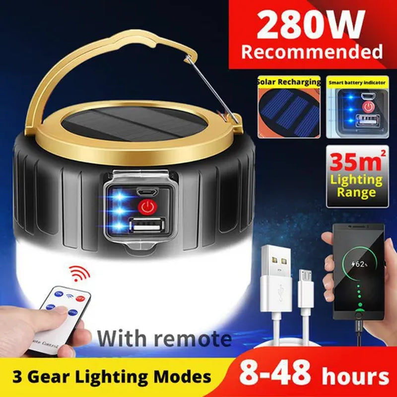 Solar LED Camping Light USB Rechargeable Bulb for Outdoor Tent Lamp Portable Lanterns Emergency Lights for BBQ Hiking(60/190/280W)