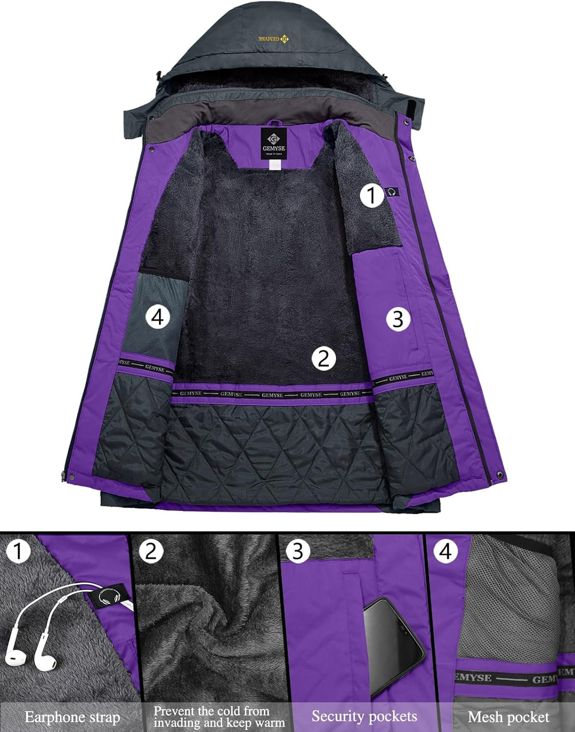 Women'S Ski Snow Jacket Warm Winter Waterproof Coat Snowboard Rain Jacket Hooded Windproof Windbreaker