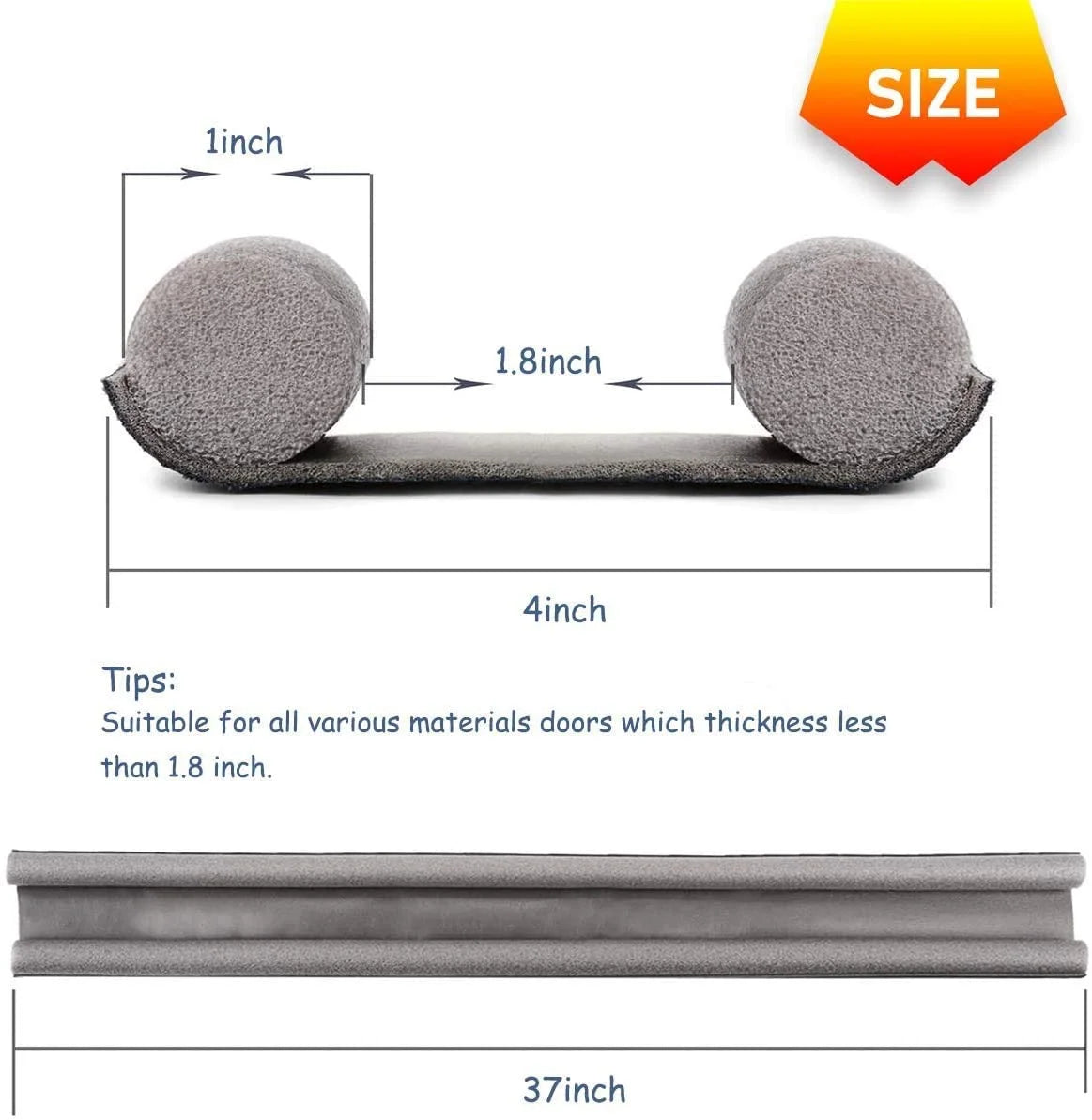 Under Door Draft Stopper 37 Inch Cuttable and Washable,Twin Door Draft Stopper,Energy Saving Door Weather Stripping Reduce Noise Window Breeze Blocker Adjustable Door Sweeps