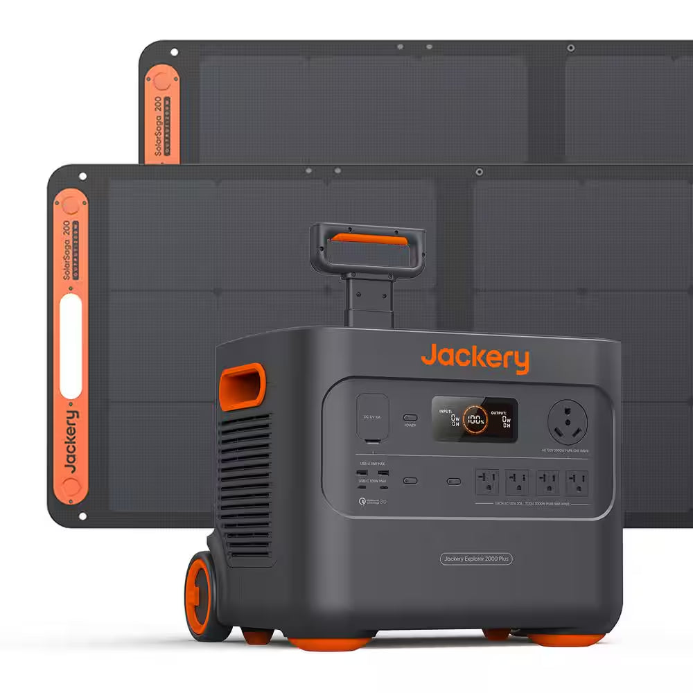 3000W Output/6000W Peak Solar Generator 2000 Plus, Expandable Push Button Start Battery Lifepo4 W/Two 200W Solar Panels