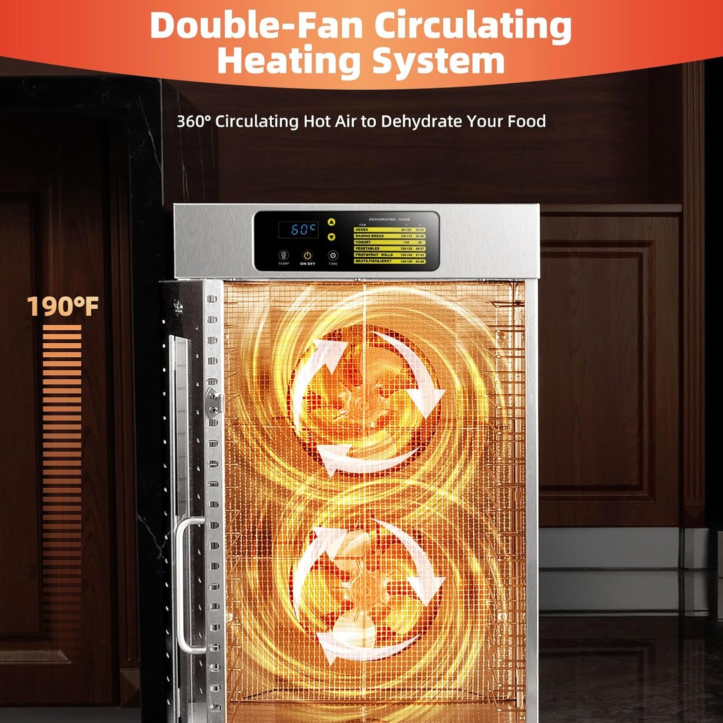 Commercial Food Dehydrator 18 Trays, 1500W Large Capacity 34.42Ft² Food Dryer Machine for Jerky, Meat, Fruit, Herbs, Full Stainless Steel Industrial Dehydrater Biltong Maker
