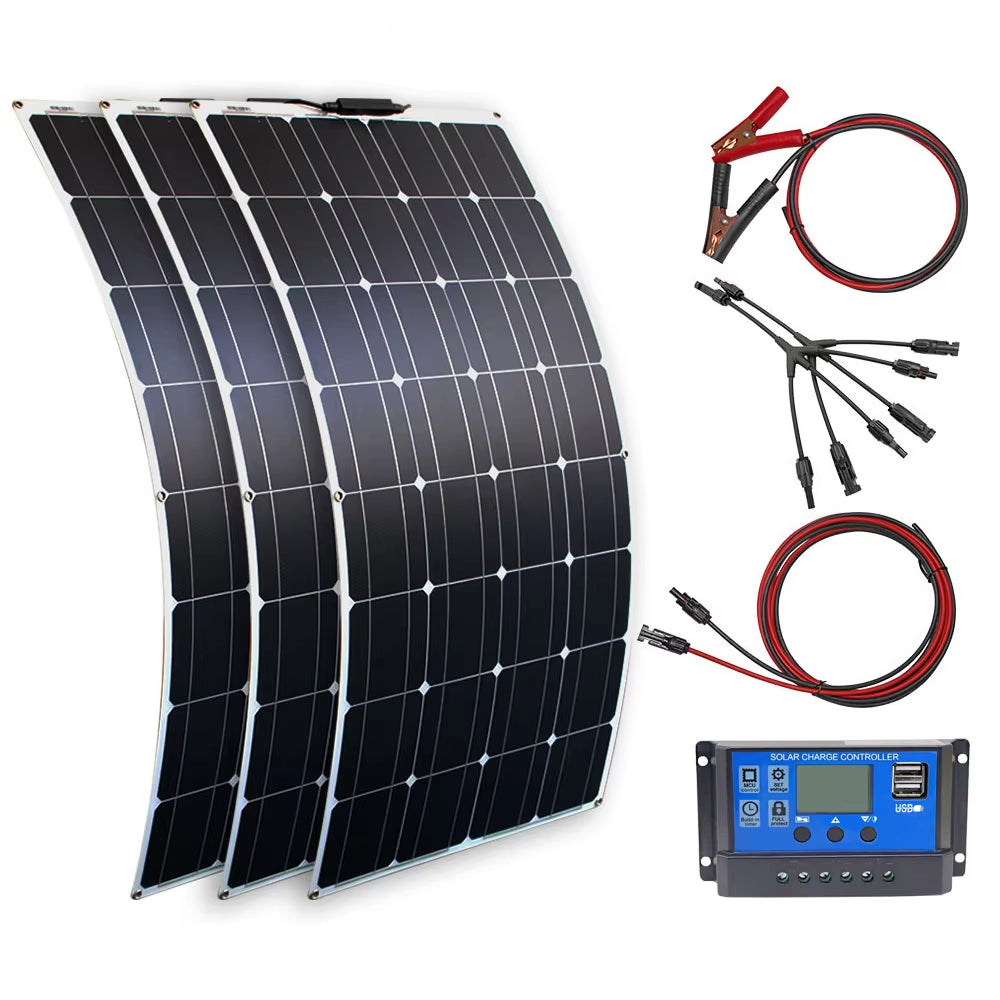 100W 200W 12V Portable Solar Panel Flexible 18V 800W Plate CELLS Monocrystalline Silicon