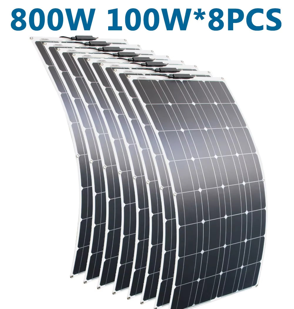 100W 200W 12V Portable Solar Panel Flexible 18V 800W Plate CELLS Monocrystalline Silicon