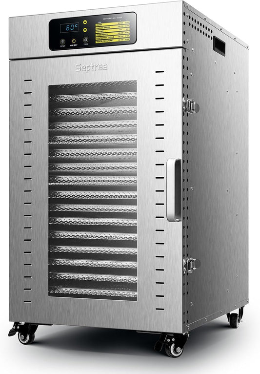 Commercial Food Dehydrator 18 Trays, 1500W Large Capacity 34.42Ft² Food Dryer Machine for Jerky, Meat, Fruit, Herbs, Full Stainless Steel Industrial Dehydrater Biltong Maker