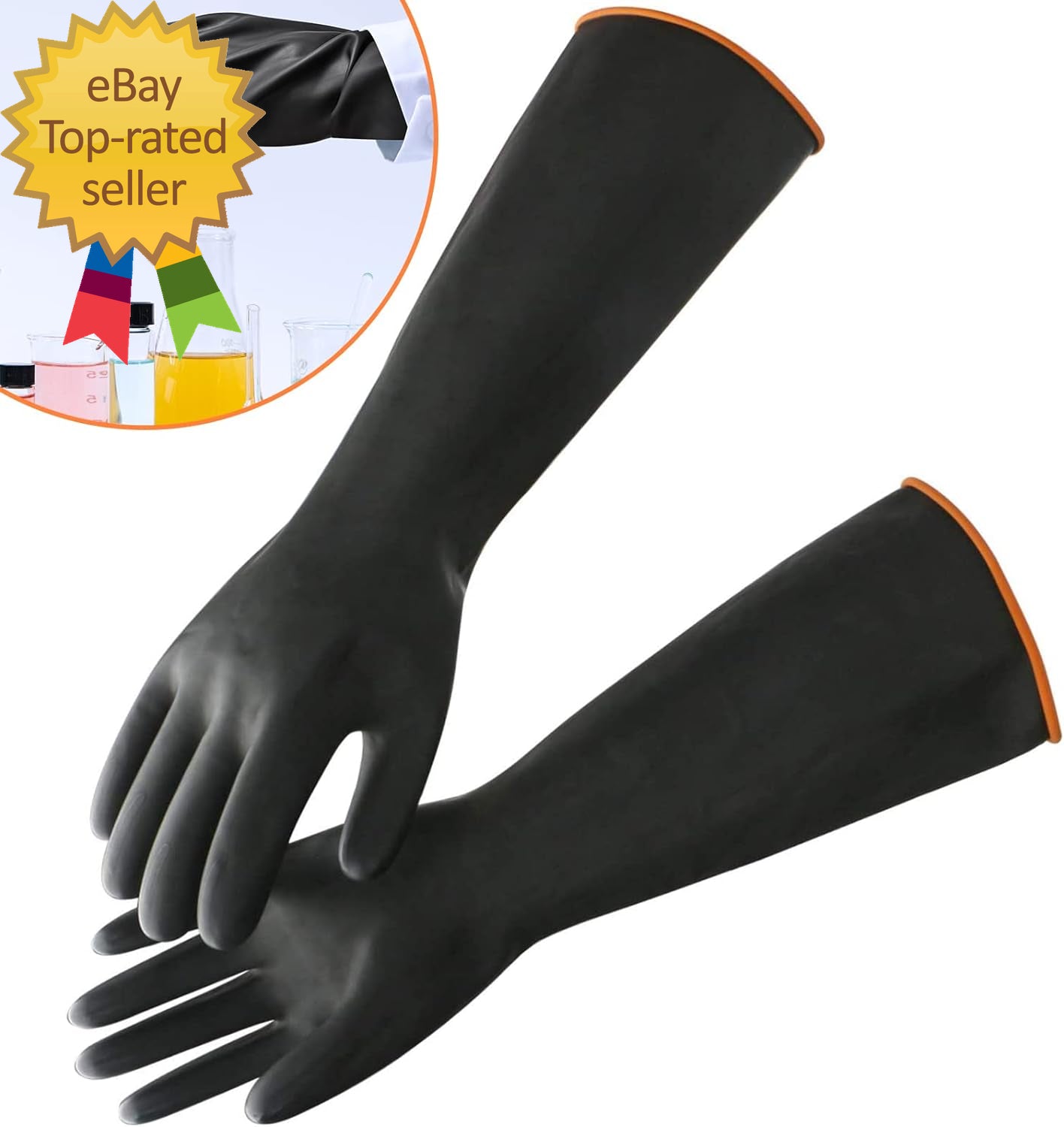 14" XL Size Latex Chemical Resistant Gloves, Reusable Heavy Duty Long Rubber