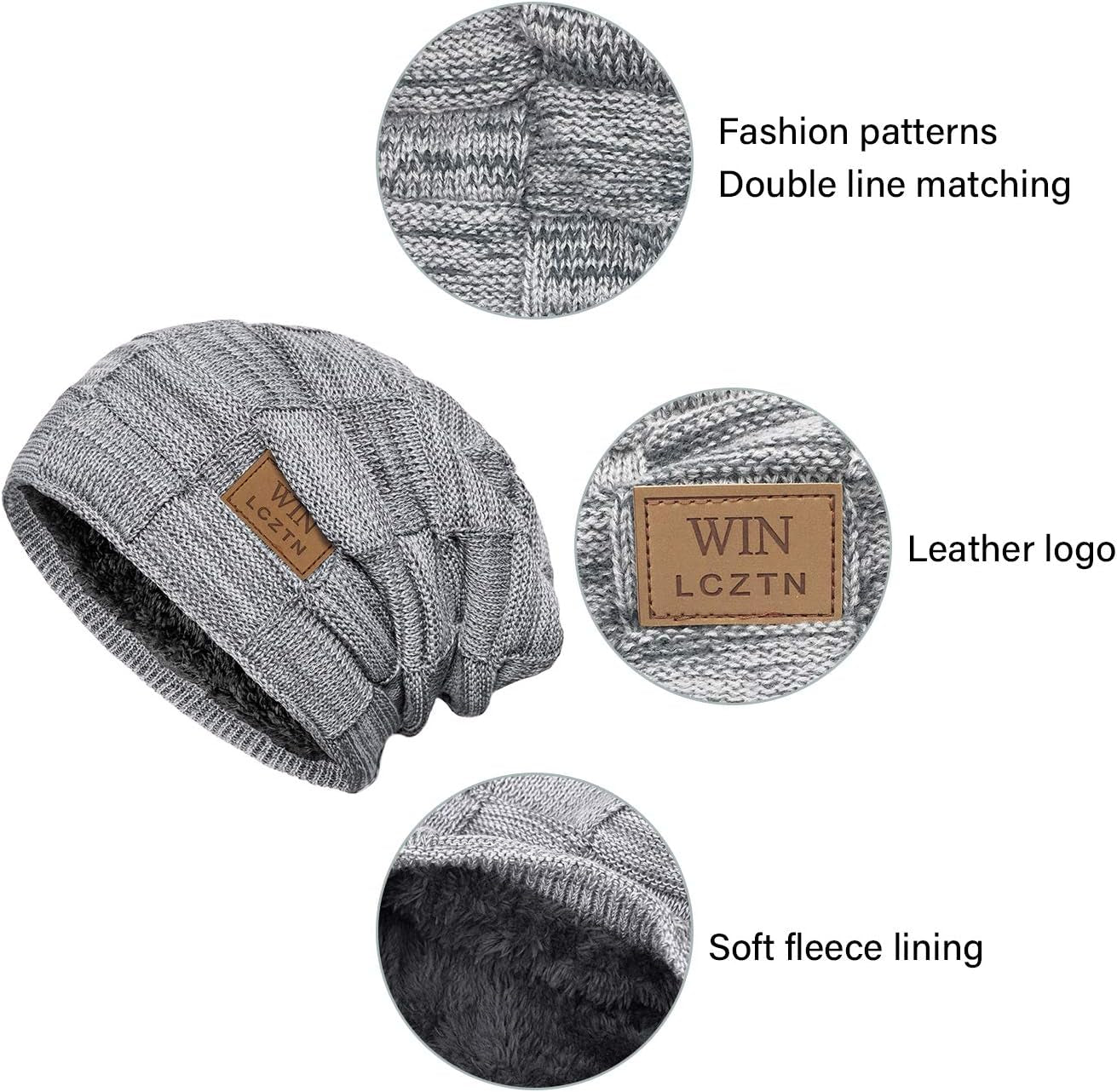 Mens Winter Beanie Hat Scarf Set Warm Fleece Lined Knit Ski Hats Slouchy Skull Cap for Unisex Gift