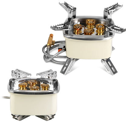 13000W Portable Windproof Camping Stove Five-head Gas Cooking Burner With Piezo Ignition Stepless Flame Control Fit For ISO-butane, Propane, Butane Fuel Tank For Backpacking Picnic Outdoor Cooking
