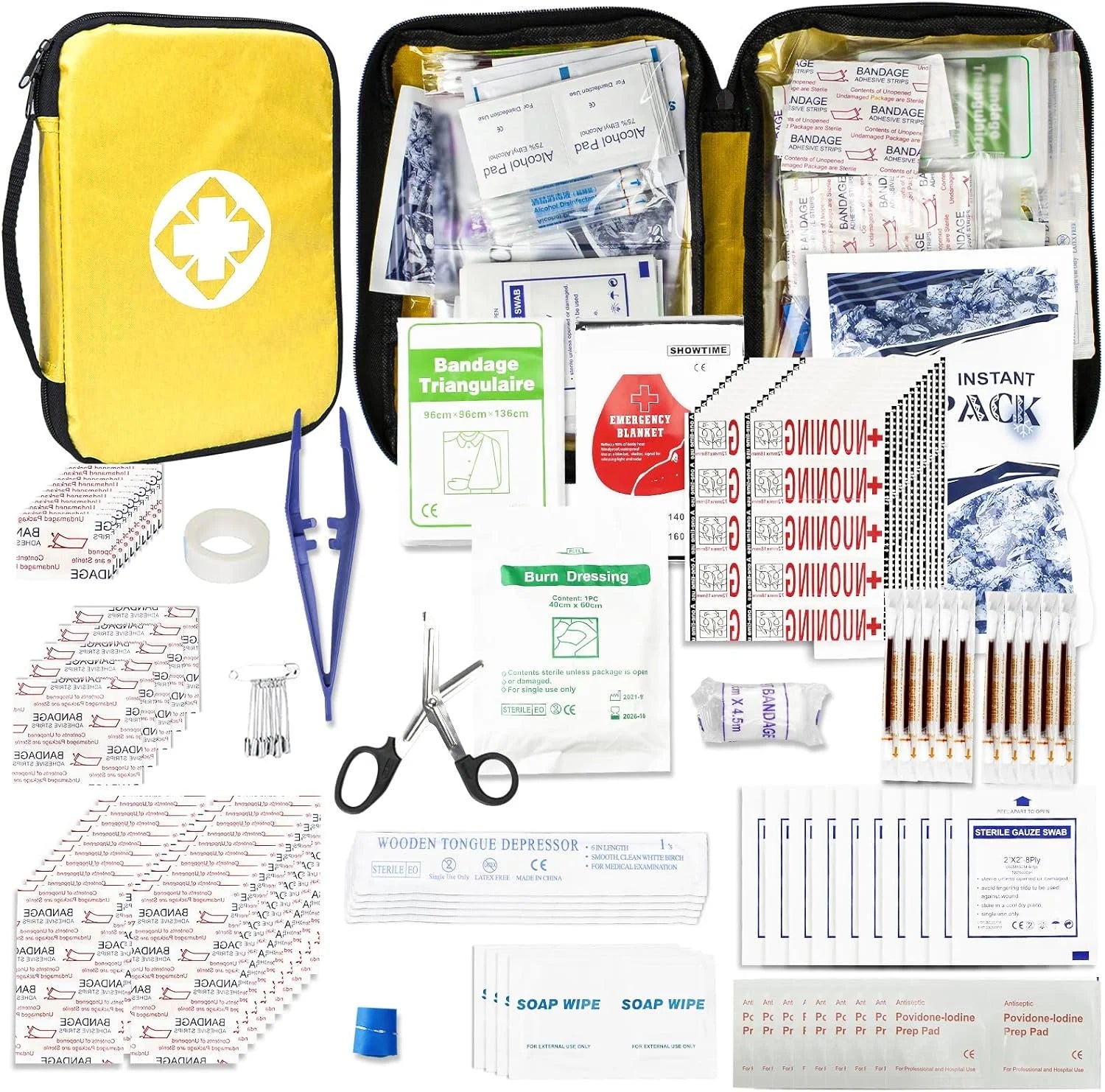 300Piece Small First Aid Kit Refill Supplies for Travel Mini Caming Emergency First Aid Kits Hiking Survival Essential Set for Outdoor Adventure, Yellow 1St Aid