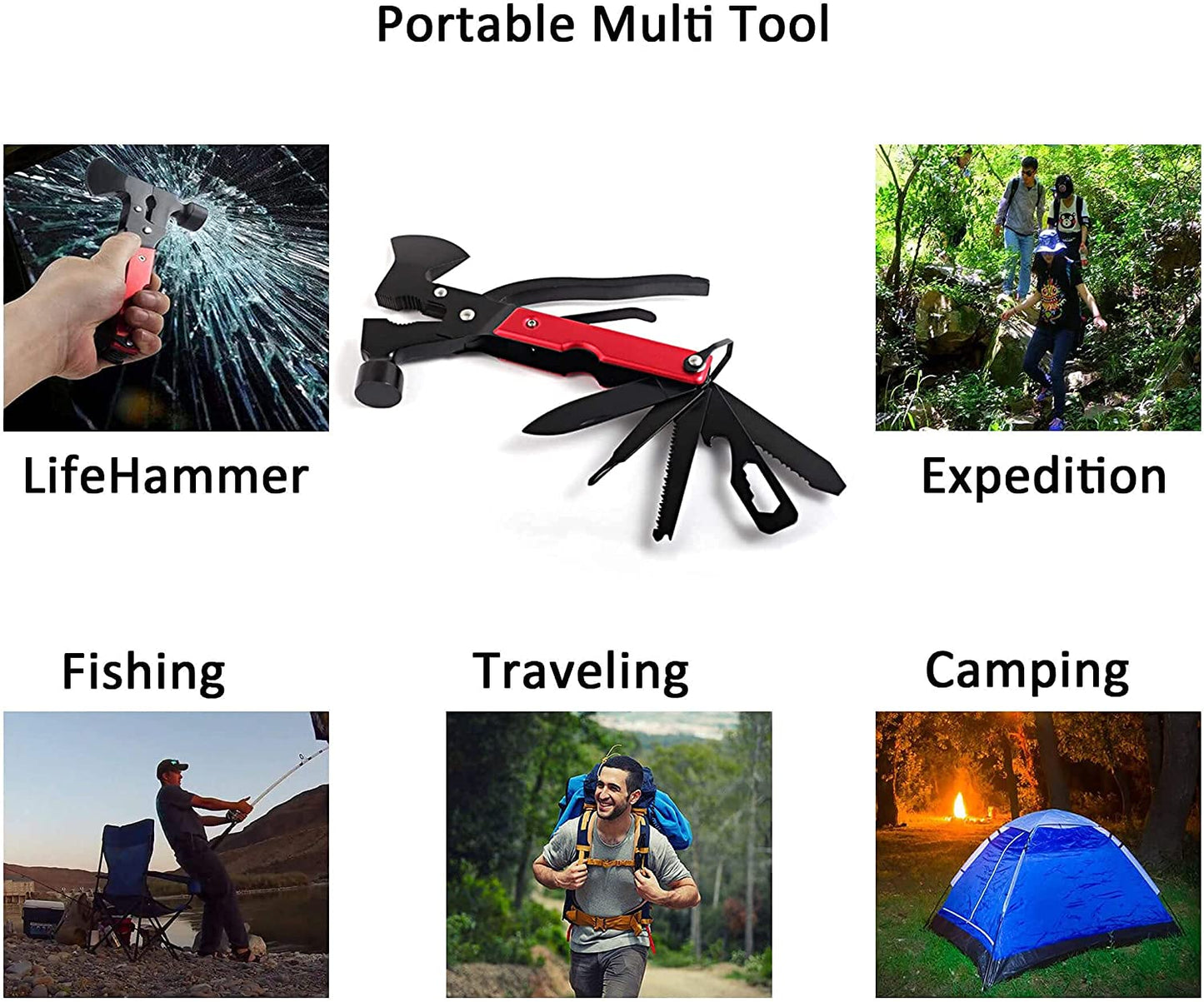 Multitool Camping Multipurpose Tool Accessories Survival Gear and Equipment 14 in 1 Hatchet with Hammer Saw Screwdrivers Pliers Bottle Opener Durable Ideal Gifts for Men Women
