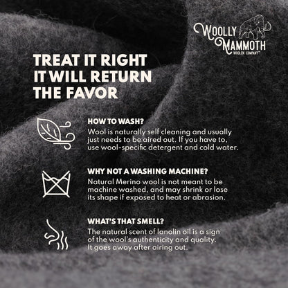 Camping Wool Blanket - 66 in X 90 in Black & Cream Plaid - Heavyweight Merino Wool Outdoor Throw Blanket & Bedroll - Insulating Warm for Winter, Picnic & Travel