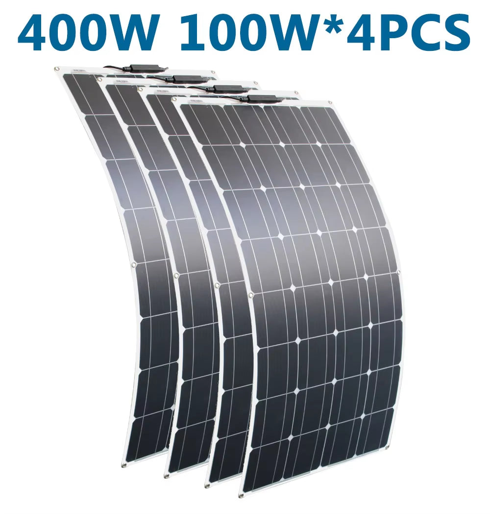 100W 200W 12V Portable Solar Panel Flexible 18V 800W Plate CELLS Monocrystalline Silicon