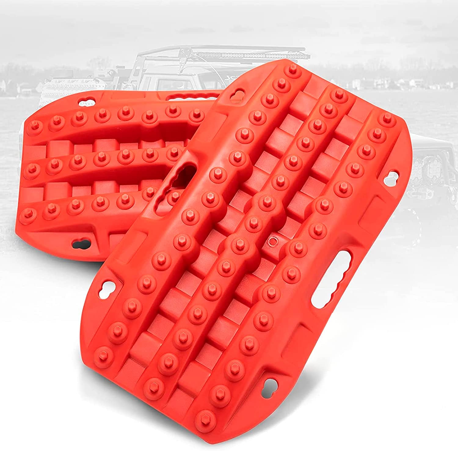 off Road Traction Boads, 2 Pcs Short Recovery Track Traction Mats for 4WD Mud, Sand, Snow Ramps-Red Tire Traction Tool (Without Strap)