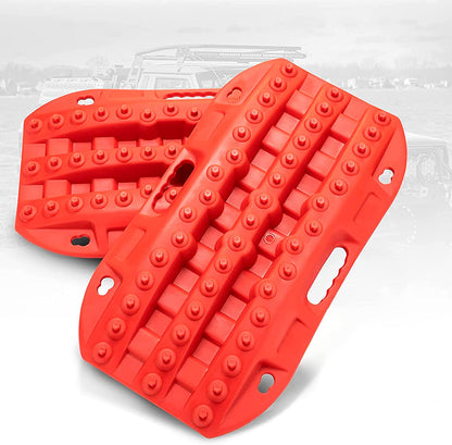 off Road Traction Boads, 2 Pcs Short Recovery Track Traction Mats for 4WD Mud, Sand, Snow Ramps-Red Tire Traction Tool (Without Strap)