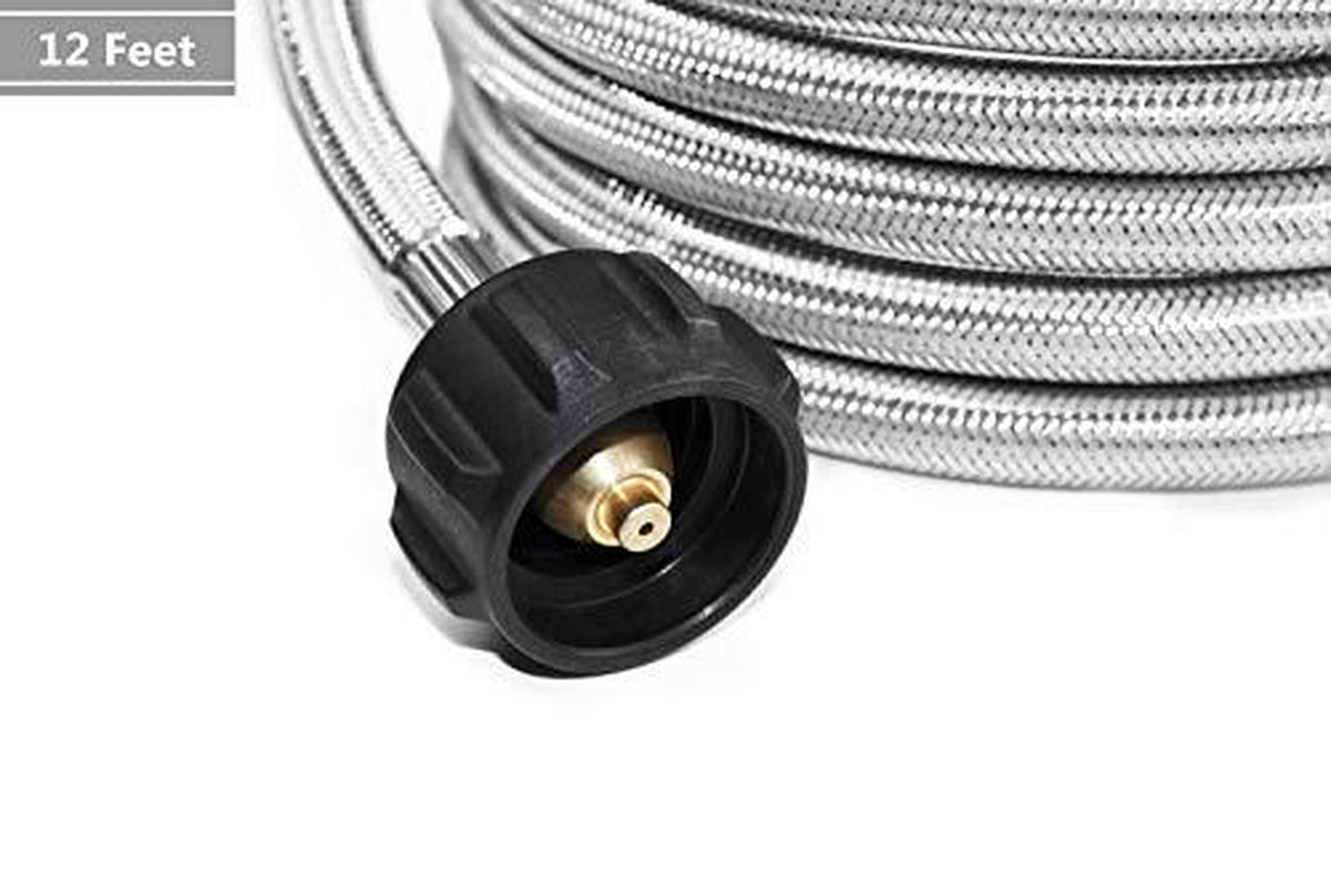 12 Feet Stainless Steel Braided Propane Adapter Hose 1 Lb to 20 Lb Converter ...
