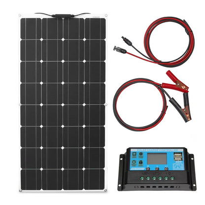 100W 200W 12V Portable Solar Panel Flexible 18V 800W Plate CELLS Monocrystalline Silicon