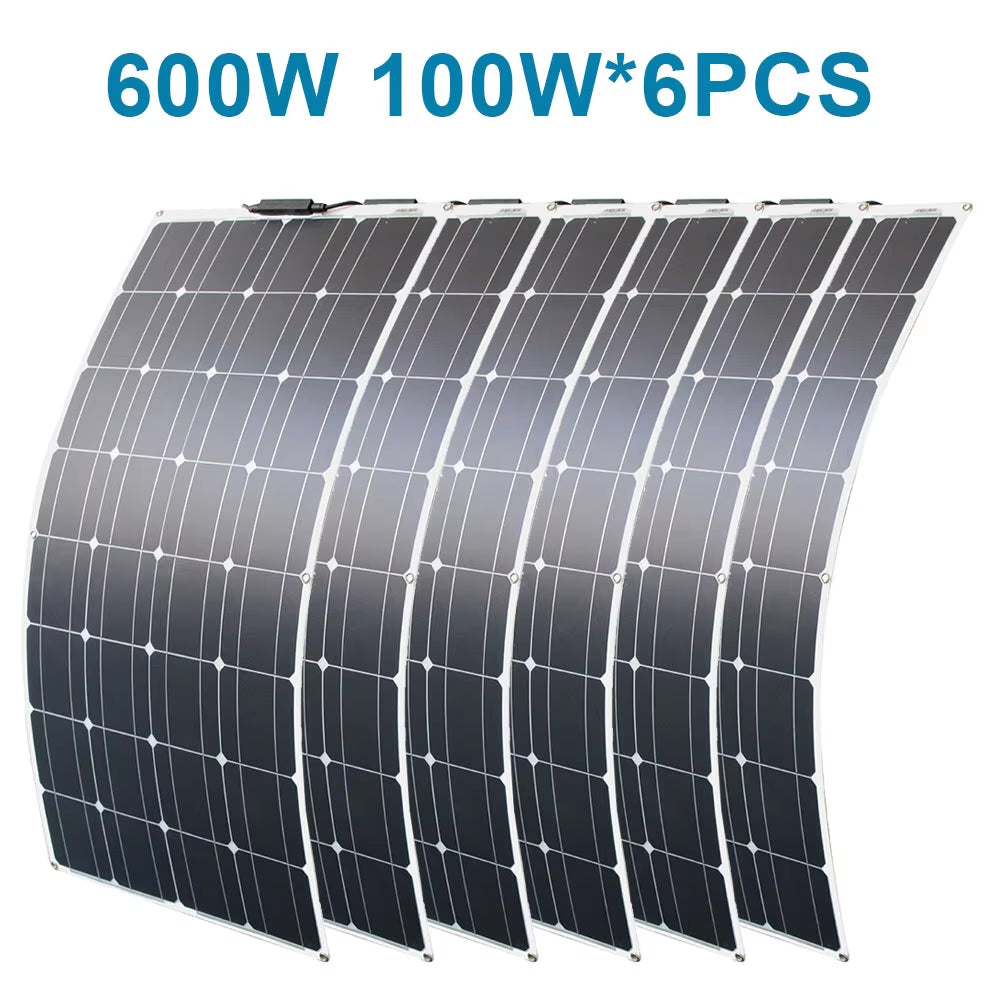 100W 200W 12V Portable Solar Panel Flexible 18V 800W Plate CELLS Monocrystalline Silicon