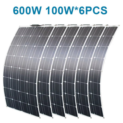 100W 200W 12V Portable Solar Panel Flexible 18V 800W Plate CELLS Monocrystalline Silicon