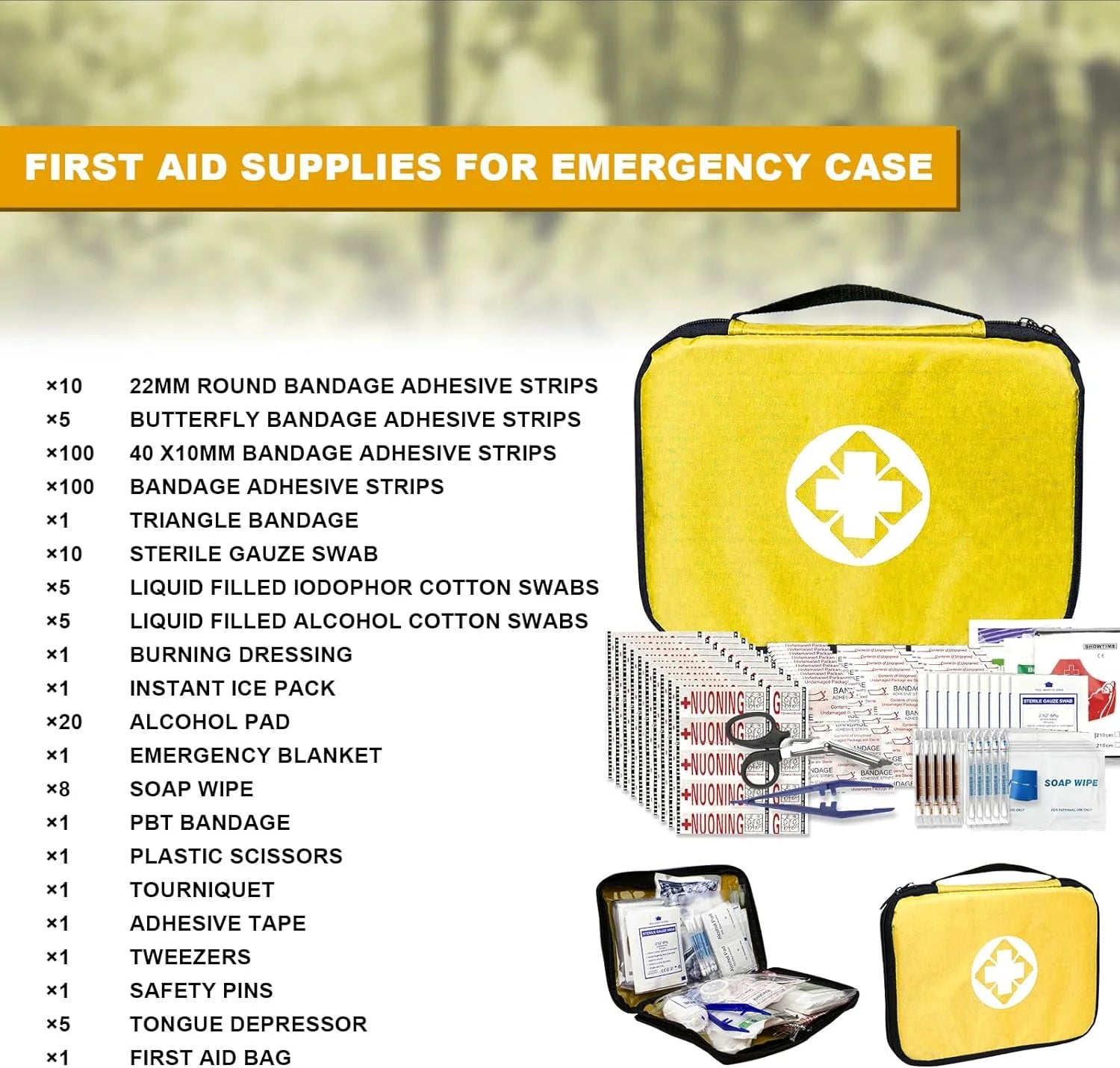 300Piece Small First Aid Kit Refill Supplies for Travel Mini Caming Emergency First Aid Kits Hiking Survival Essential Set for Outdoor Adventure, Yellow 1St Aid