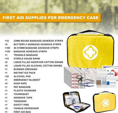 300Piece Small First Aid Kit Refill Supplies for Travel Mini Caming Emergency First Aid Kits Hiking Survival Essential Set for Outdoor Adventure, Yellow 1St Aid